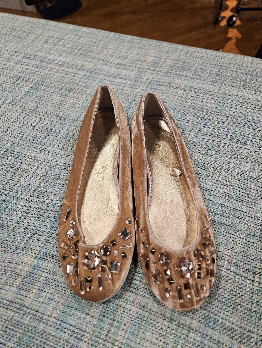 Aldo Blush Velvet Jeweled Ballet Flats